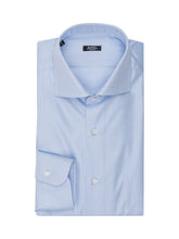BARBA - Shirt with Spread Collar and Textured Weave - Blue - LIDIASHOPPING® - Official Website