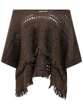 EXTERIOR - Poncho in Alpaca con Lavorazione Traforata e Frange - Marrone - LIDIASHOPPING® - Official Website