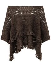 EXTERIOR - Poncho in Alpaca con Lavorazione Traforata e Frange - Marrone - LIDIASHOPPING® - Official Website