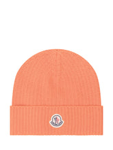 MONCLER - Ribbed Beanie with Turned Cuff and Logo - Orange - LIDIASHOPPING® - Official Website