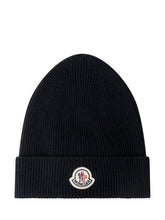 MONCLER - Ribbed Beanie with Turned Cuff and Front Logo Patch - Blue - LIDIASHOPPING® - Official Website