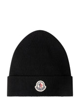 MONCLER - Ribbed Beanie with Turned Cuff and Front Logo Patch - Black - LIDIASHOPPING® - Official Website