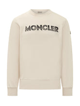 MONCLER - Felpa Girocollo con Logo Frontale - Bianco - LIDIASHOPPING® - Official Website