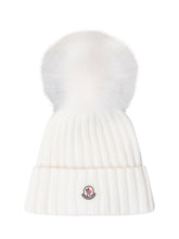 MONCLER - Ribbed Beanie with Pompon - White - LIDIASHOPPING® - Official Website