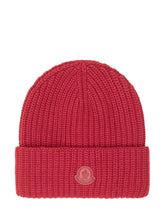 MONCLER - Berretto a Coste con Logo Frontale - Rosso - LIDIASHOPPING® - Official Website