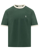 AMI ALEXANDRE MATTIUSSI - T-shirt with Contrast Trim - Green - LIDIASHOPPING® - Official Website
