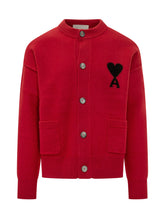 AMI ALEXANDRE MATTIUSSI - Cardigan Girocollo con Tasche Applicate - Rosso - LIDIASHOPPING® - Official Website