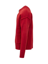 AMI ALEXANDRE MATTIUSSI - Cardigan Girocollo con Tasche Applicate - Rosso - LIDIASHOPPING® - Official Website