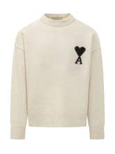 AMI ALEXANDRE MATTIUSSI - Maglia Girocollo con Motivo Cuore - Bianco - LIDIASHOPPING® - Official Website