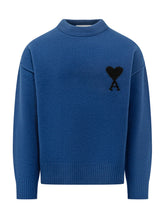 AMI ALEXANDRE MATTIUSSI - Maglia Girocollo con Motivo Cuore - Blue - LIDIASHOPPING® - Official Website