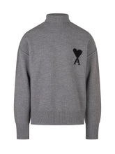AMI ALEXANDRE MATTIUSSI - High Neck Sweater with Heart Logo - Grey - LIDIASHOPPING® - Official Website