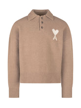 AMI ALEXANDRE MATTIUSSI - Polo Sweater with Heart Logo - Beige - LIDIASHOPPING® - Official Website