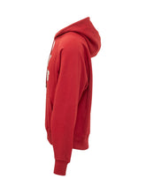 AMI ALEXANDRE MATTIUSSI - Felpa con Cappuccio e Lettering Applicato - Rosso - LIDIASHOPPING® - Official Website