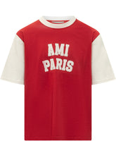 AMI ALEXANDRE MATTIUSSI - T-shirt con Scritta Applicata - Rosso - LIDIASHOPPING® - Official Website