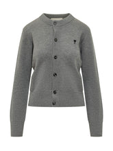 AMI ALEXANDRE MATTIUSSI - Crew Neck Cardigan with Chest Logo - Grey - LIDIASHOPPING® - Official Website