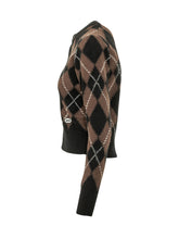 AMI ALEXANDRE MATTIUSSI - Cardigan Girocollo con Motivo a Rombi - Marrone - LIDIASHOPPING® - Official Website