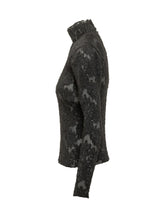 GANNI - Coupe top featuring a fitted silhouette, high neckline and long sleeves. Detailed with an openwork floral pattern and a raised textured surface. - Black - LIDIASHOPPING® - Official Website