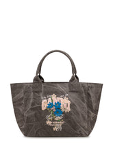GANNI - Medium Trapeze Shop Bag with Floral Decoration - Grey - LIDIASHOPPING® - Official Website