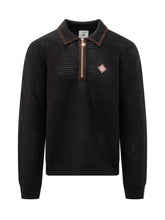CASABLANCA - Polo Waffle Stitch con Mezza Zip - Nero - LIDIASHOPPING® - Official Website