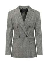MAX MARA STUDIO - Giacca Doppiopetto con Motivo Spigato - Grigio - LIDIASHOPPING® - Official Website