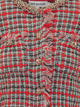 SELF-PORTRAIT - Giacca Corta con Motivo Check e Bordi Sfrangiati - Rosso - LIDIASHOPPING® - Official Website