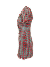 SELF-PORTRAIT - Abito Corto con Motivo Check e Frange - Rosso - LIDIASHOPPING® - Official Website
