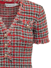 SELF-PORTRAIT - Abito Corto con Motivo Check e Frange - Rosso - LIDIASHOPPING® - Official Website