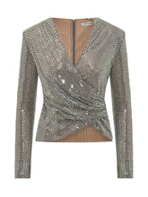 SELF-PORTRAIT - Top Incrociato con Applicazioni Luminose - Grigio - LIDIASHOPPING® - Official Website