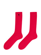AMI ALEXANDRE MATTIUSSI - Calze a Coste con Logo - Rosso - LIDIASHOPPING® - Official Website