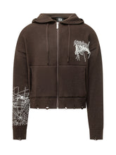 GCDS - Felpa Webnet con Cappuccio e Zip - Marrone - LIDIASHOPPING® - Official Website