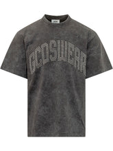 GCDS - T-shirt Ampia con Lettering Borchiato - Grigio - LIDIASHOPPING® - Official Website