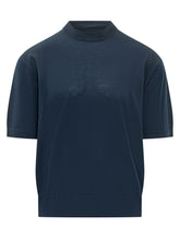 LANEUS - Top a Maniche Corte con Collo Alto - Blu - LIDIASHOPPING® - Official Website