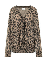 LANEUS - Oversized cardigan featuring a deep V neckline, central button fastening and long sleeves. Designed with an allover animal motif, dropped shoulders and ribbed edges. - Brown - LIDIASHOPPING® - Official Website