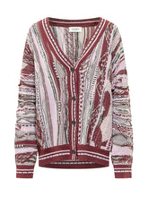 LANEUS - Relaxed cardigan featuring a V neckline and front button fastening. Detailed with long sleeves, allover animal print and ribbed cuffs and hem. - Pink - LIDIASHOPPING® - Official Website
