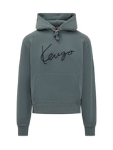 KENZO - Felpa con Cappuccio e Ricamo Corsivo - Blu - LIDIASHOPPING® - Official Website