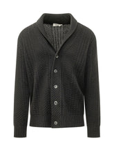 ALTEA - Cardigan featuring a shawl collar, long sleeves and central button fastening. Designed with diagonal textured knitting and ribbed cuffs and hem. - Black - LIDIASHOPPING® - Official Website