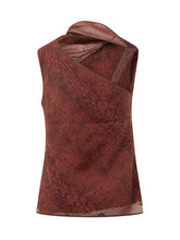CALVIN KLEIN - Top in Chiffon Stampato con Drappeggio - Rosso - LIDIASHOPPING® - Official Website