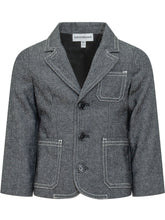 EMPORIO ARMANI BOY - Herringbone Blazer with Applied Pockets - Blue - LIDIASHOPPING® - Official Website