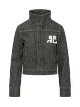 COURREGES - Cropped Jacket with High Collar and Logo - Black - LIDIASHOPPING® - Official Website