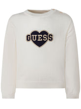 GUESS KIDS - Crew Neck Sweater with Heart Applique - White - LIDIASHOPPING® - Official Website