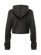 7 FOR ALL MANKIND - Ruched Cropped Zip Up Hoodie - Black - LIDIASHOPPING® - Official Website