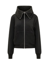7 FOR ALL MANKIND - Hooded sweatshirt featuring a structured high neck and front zip fastening. Detailed with long sleeves, front kangaroo pockets, small chest logo and ribbed trims. - Black - LIDIASHOPPING® - Official Website