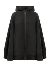 7 FOR ALL MANKIND - Oversized hooded sweatshirt featuring a front zip fastening and dropped shoulders. Designed with long sleeves, kangaroo pockets, small chest logo and ribbed trims. - Black - LIDIASHOPPING® - Official Website