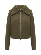 VICTORIA BECKHAM - Long sleeve cardigan featuring an oversized ribbed collar folded over the shoulders and a front zip fastening with two pulls. Finished with a smooth knitted body, ribbed cuffs and hem. - Green - LIDIASHOPPING® - Official Website
