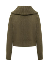 VICTORIA BECKHAM - Long sleeve cardigan featuring an oversized ribbed collar folded over the shoulders and a front zip fastening with two pulls. Finished with a smooth knitted body, ribbed cuffs and hem. - Green - LIDIASHOPPING® - Official Website