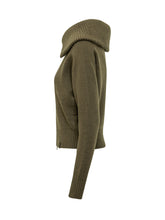 VICTORIA BECKHAM - Long sleeve cardigan featuring an oversized ribbed collar folded over the shoulders and a front zip fastening with two pulls. Finished with a smooth knitted body, ribbed cuffs and hem. - Green - LIDIASHOPPING® - Official Website