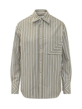 VICTORIA BECKHAM - Striped Shirt with Patch Pocket - Green - LIDIASHOPPING® - Official Website