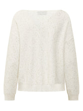 ALPHA STUDIO - Boxy sweater featuring a boat neckline and long sleeves. Detailed with small sequins scattered across the surface, slightly dropped shoulders and ribbed cuffs and hem. - White - LIDIASHOPPING® - Official Website