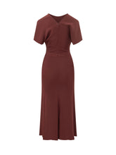 VICTORIA BECKHAM - Bela Midi Dress with Gathering - Red - LIDIASHOPPING® - Official Website