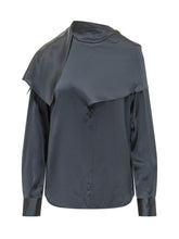 SEMICOUTURE - Blusa Rexanne con Collo Drappeggiato - Blu - LIDIASHOPPING® - Official Website